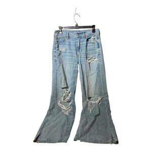 American Eagle Women's Sz 4 Super High Rise Baggy Wide Leg Jeans Distressed